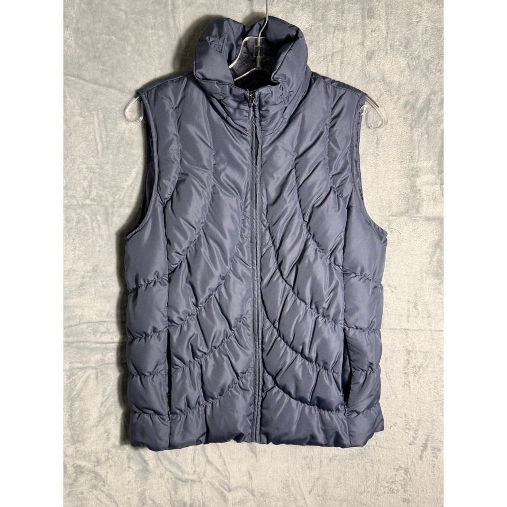 Nine West Separates Down Puffer Vest Blue Quilted Full Zip Medium
